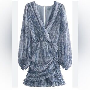 ZARA BLUE ANIMAL PRINT DRAPE MINI DRESS Bloggers Favorite